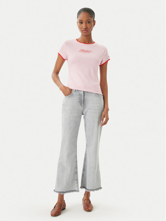 Tommy Hilfiger Tommy Hilfiger Camiseta Logo Graphic Ringer WW0WW49245 Rosa claro Slim Fit