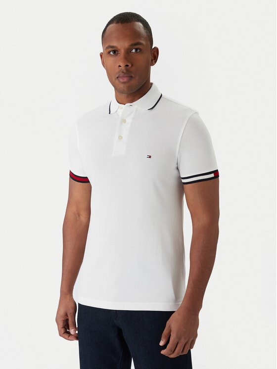 Tommy Hilfiger Tommy Hilfiger Pólóing Flag Cuff MW0MW38458 Fehér Slim Fit
