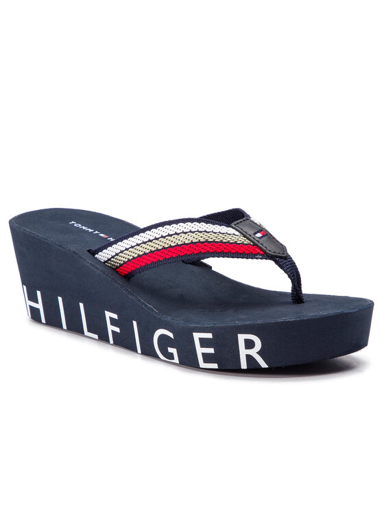 Tommy Hilfiger Žabky Tommy Hilfiger Iconic Wedge Beach Sandal FW0FW03866 Tmavomodrá