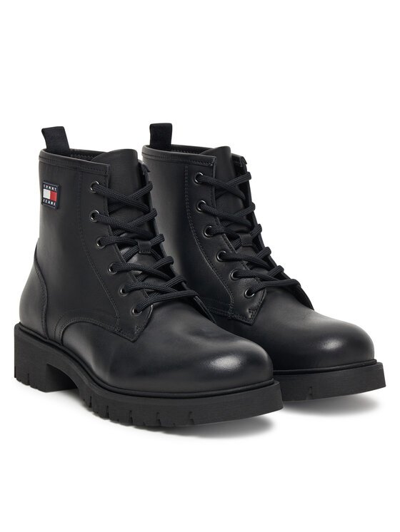 Tommy Jeans Outdoorová obuv Tommy Jeans Tjw Lace Up Leather Boot EN0EN02824 Čierna