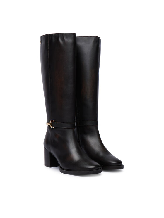 Tommy Hilfiger Μπότες Tommy Hilfiger Th Stud Heel Riding Knee Boot FW0FW09551 Σκούρο καφέ
