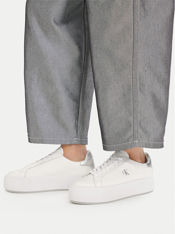 Calvin Klein Snīkeri Calvin Klein Flatform Lace Up Lth Met YW0YW01929 Balts