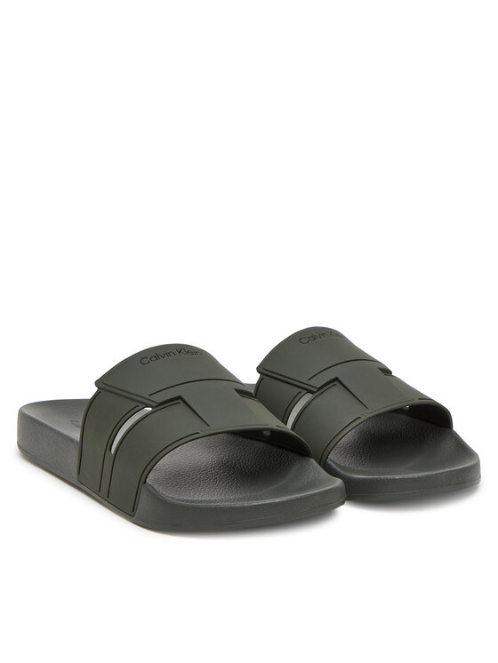Calvin Klein Şlapi Calvin Klein Pool Slide Double T HM0HM01752 Kaki