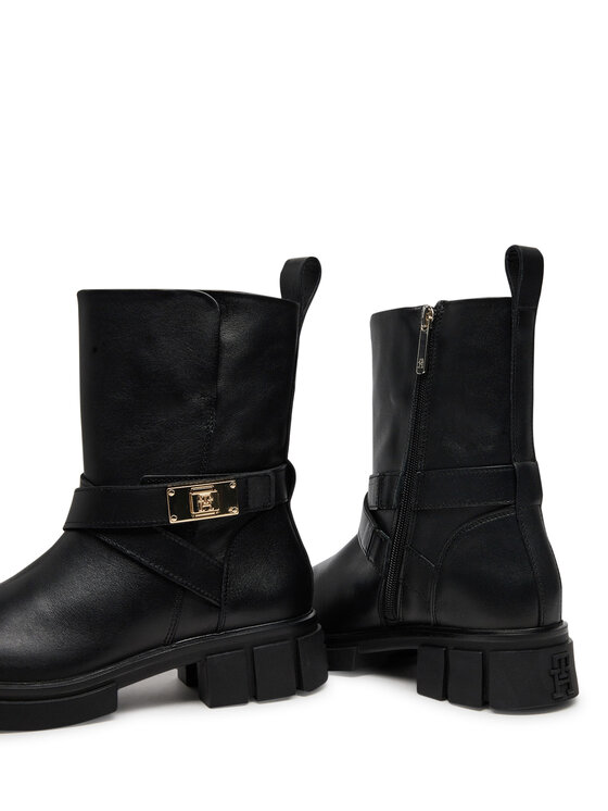 Tommy Hilfiger Škornji Tommy Hilfiger Biker Leather FW0FW08313 Črna