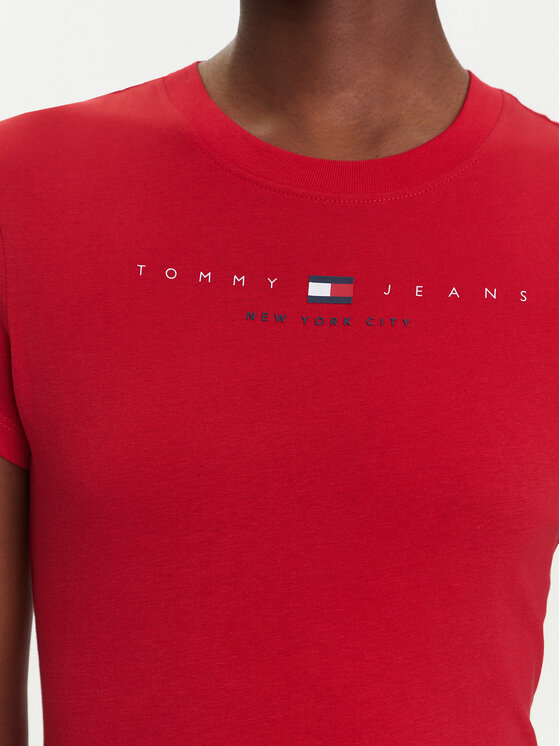 Tommy Jeans Tommy Jeans Marškinėliai Linear DW0DW21422 Raudona Slim Fit