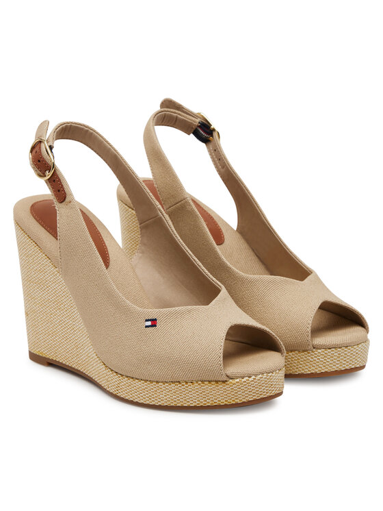 Tommy Hilfiger Espadrile Tommy Hilfiger Flag High Wedge Espad Slingback FW0FW08597 Bež