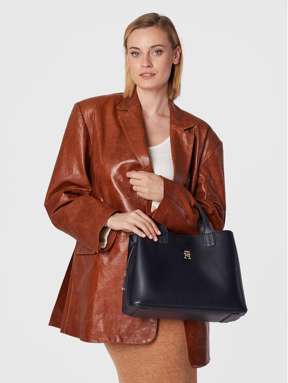 Tommy Hilfiger Kabelka Tommy Hilfiger Iconic Tommy Satchel AW0AW13390 Tmavomodrá