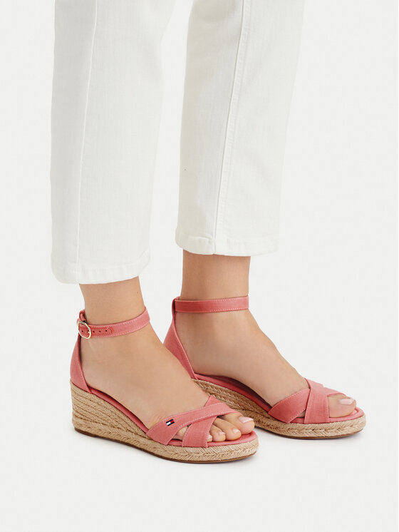 Tommy Hilfiger Espadryle Tommy Hilfiger Hemp Crossover Strap Wedge Espadrilles FW0FW09332 Różowy
