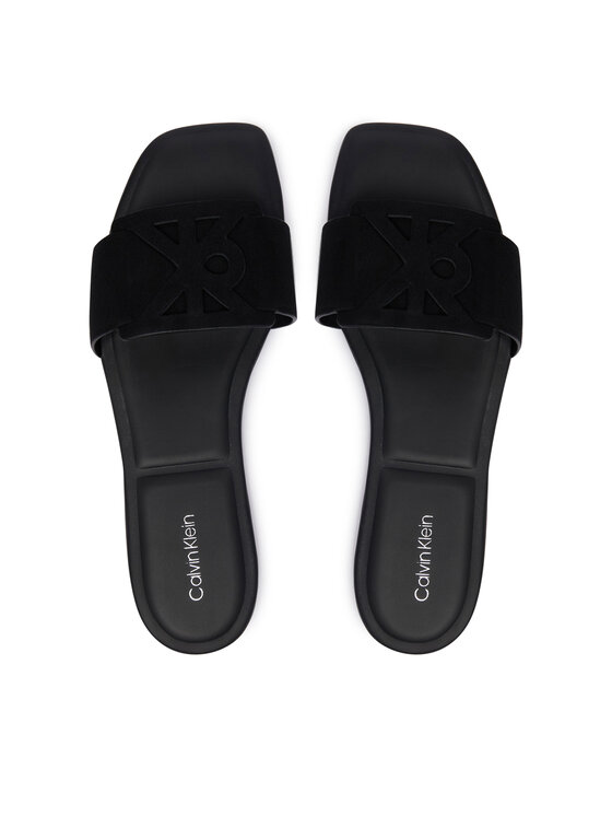Calvin Klein Papucs Calvin Klein Square Flat Sndl Embl Suede HW0HW03055 Fekete