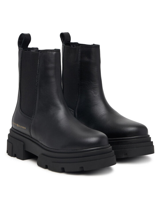 Tommy Hilfiger Bokacsizma Tommy Hilfiger Leather Chunky Chelsea Boot FW0FW09679 Fekete