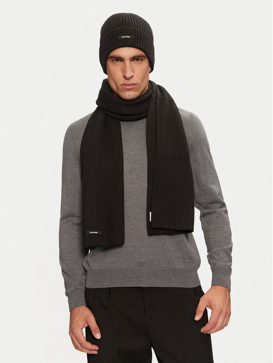 Calvin Klein Set Fular și Căciulă Calvin Klein Gs Classic Rib Beanie + Scarf K50K512389 Negru