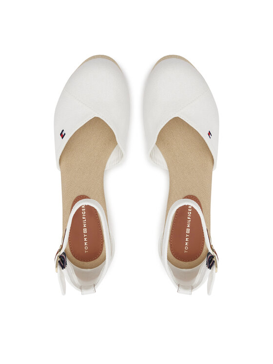 Tommy Hilfiger Īsi apavi Tommy Hilfiger Flag Closed Toe Mid Wedge Espad FW0FW08657 Balts