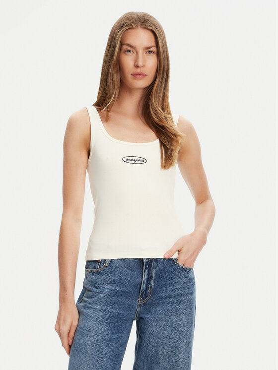 Guess Jeans Guess Jeans Top W5YP35 KA0H1 Écru Regular Fit