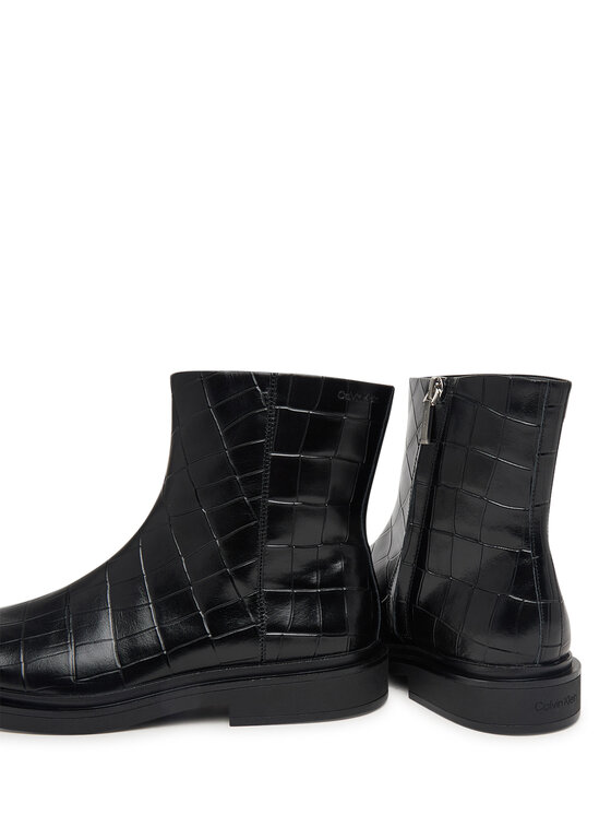 Calvin Klein Botki Calvin Klein Square Ankle Boot Zip Croc Lth HW0HW03185 Czarny