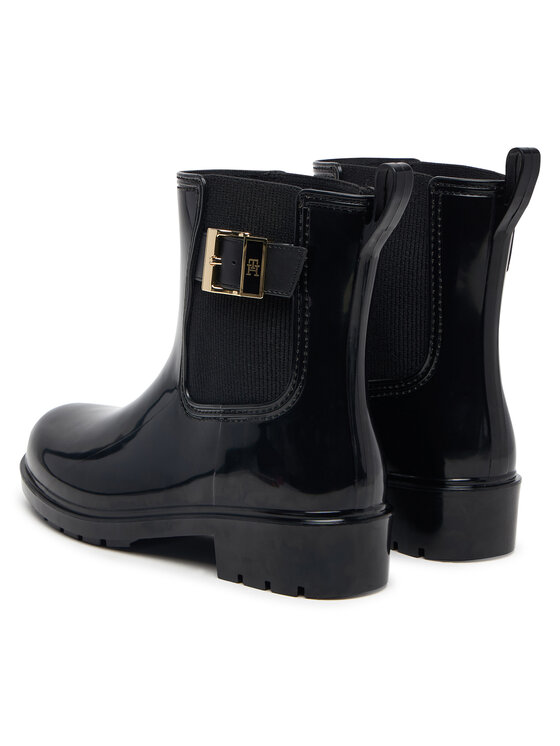Tommy Hilfiger Holínky Tommy Hilfiger Th Buckle Glossy Ankle Rain Boot FW0FW09543 Černá