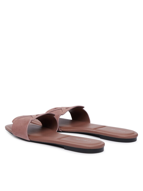 Calvin Klein Šľapky Calvin Klein Square Flat Sndl Embl Suede HW0HW03055 Ružová