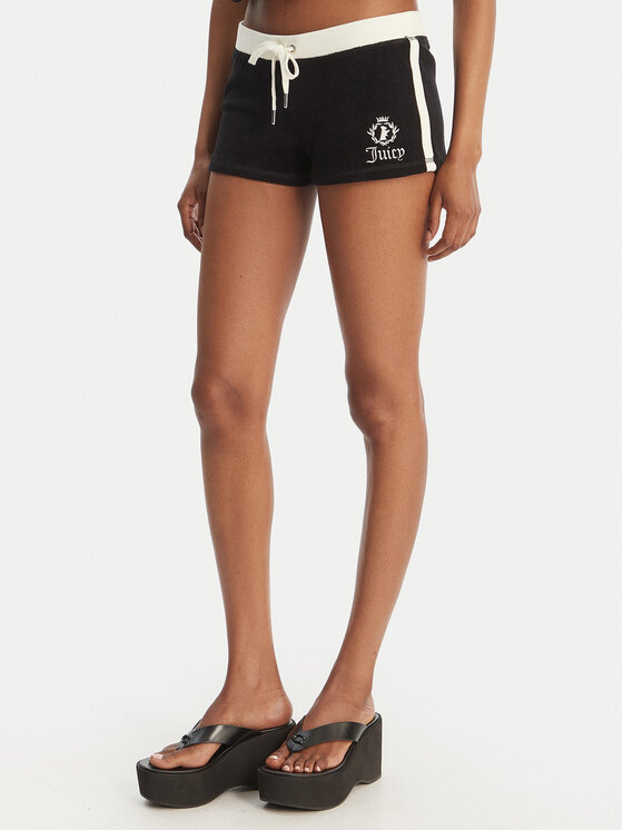 Juicy Couture Juicy Couture Pantalones cortos deportivos Applique Terry JCWHS126315 Negro Slim Fit
