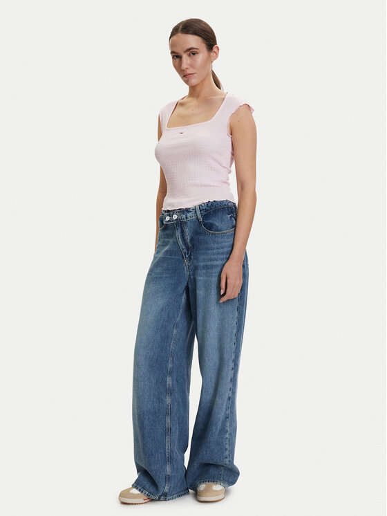Tommy Jeans Tommy Jeans Τοπ DW0DW22220 Ανοιχτό ροζ Slim Fit