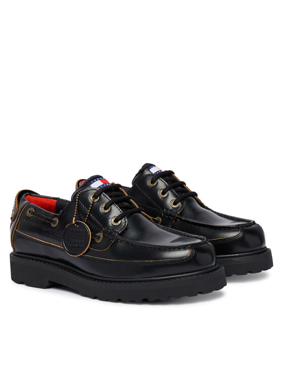 Tommy Jeans Polobotky Tommy Jeans Archive '01 Boat Shoe Lthr EM0EM01705 Černá