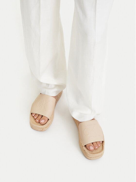 Calvin Klein Espadryle Calvin Klein Flatf Espa Mule Lth Mg HW0HW03027 Beżowy