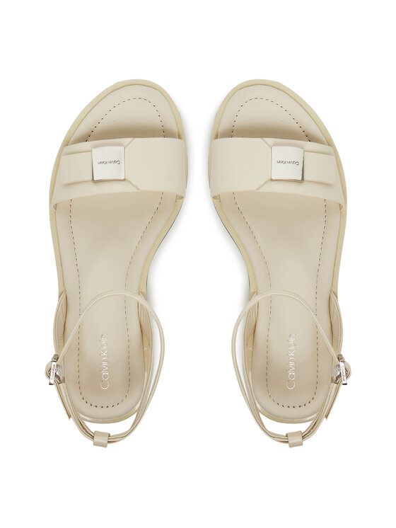 Calvin Klein Sandali Calvin Klein Flat Sandal W/Ck Hw - Lth HW0HW02367 Écru