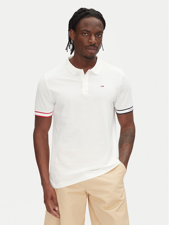 Tommy Jeans Tommy Jeans Polo majica Flag Cuff DM0DM21306 Écru Slim Fit