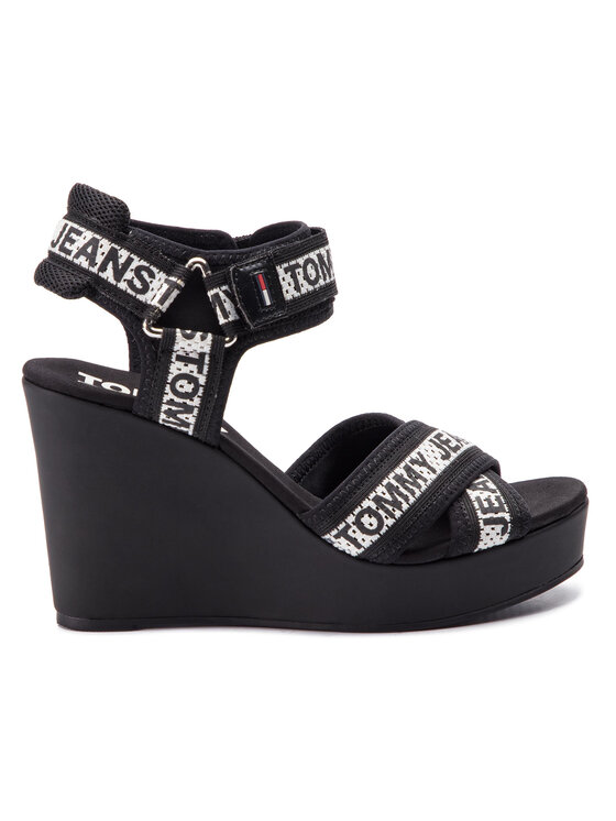Tommy Jeans Sandály Tommy Jeans Mesh Webbing Wedge Sandal EN0EN00451 Černá