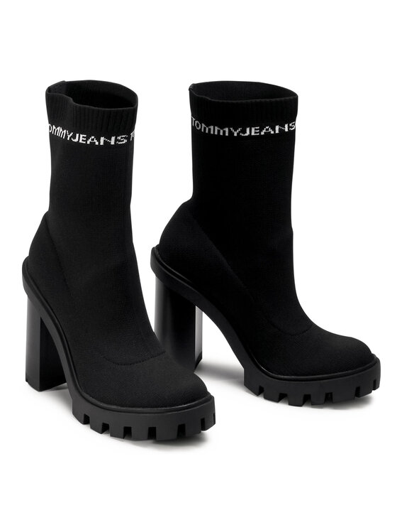 Tommy Jeans Botki Tommy Jeans Cleated Heel Sock Boot EN0EN01081 Czarny