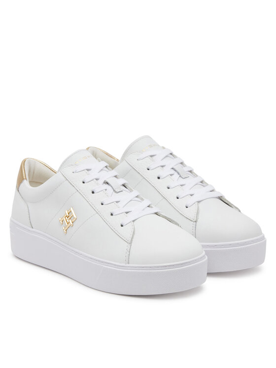 Tommy Hilfiger Laisvalaikio batai Tommy Hilfiger Platform Court Sneaker Metallics FW0FW08648 Balta