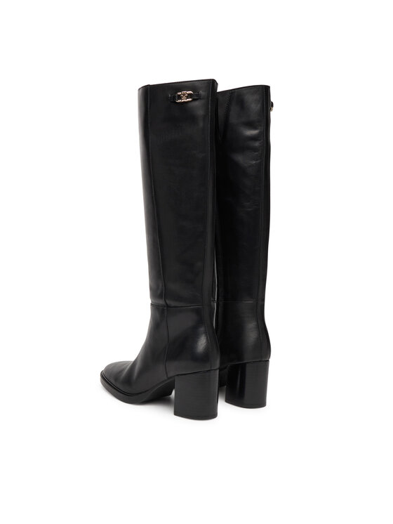 Tommy Hilfiger Kozačky Tommy Hilfiger Stacked Heel Leather Long Boot FW0FW08865 Černá