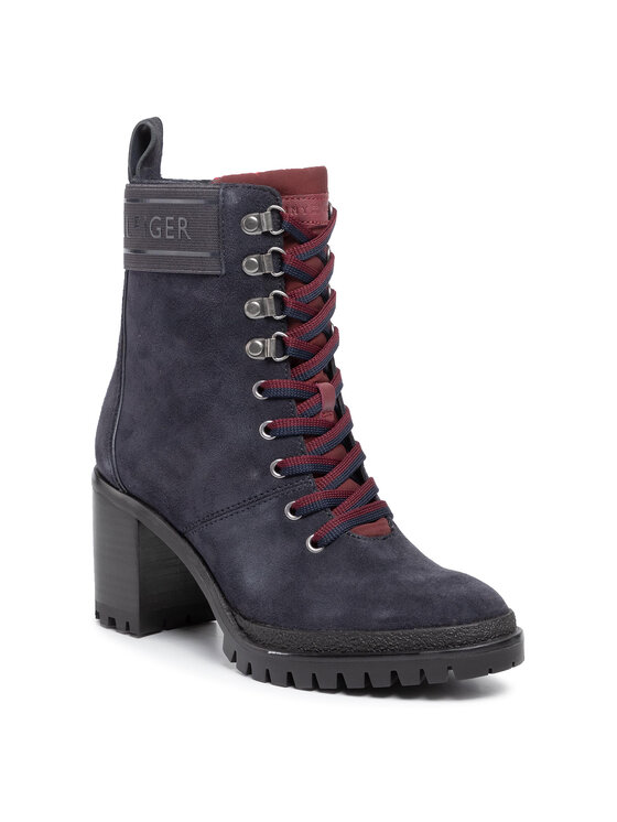 Tommy Hilfiger Ghete Tommy Hilfiger Sporty Qutdoor Mid Heel Lace Up FW0FW04341 Bleumarin
