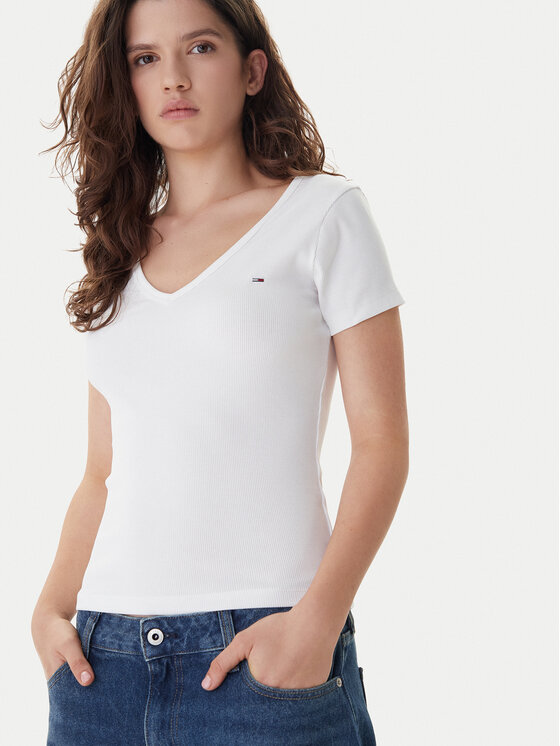 Tommy Jeans Tommy Jeans Majica Essential DW0DW17385 Bela Slim Fit