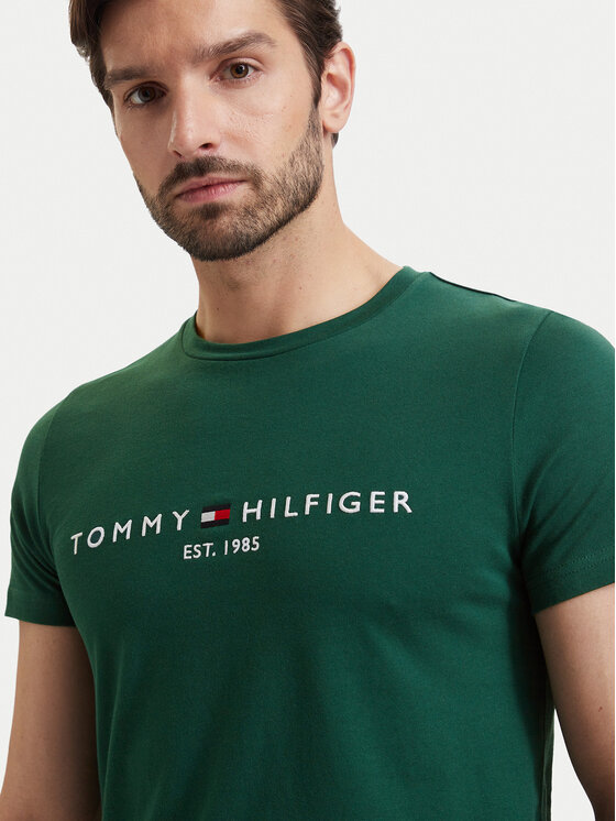 Tommy Hilfiger Tommy Hilfiger Camiseta Logo MW0MW11797 Verde oscuro Slim Fit