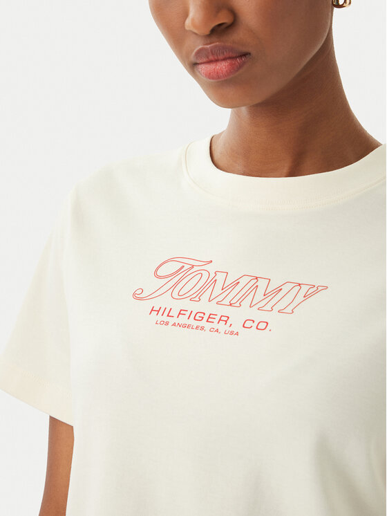 Tommy Hilfiger Tommy Hilfiger Camiseta Logo Interlock WW0WW48707 Beige claro Regular Fit