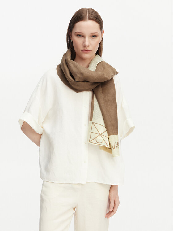 Calvin Klein Šalis Calvin Klein Linen Blend Emblem Pareo Scarf LV04F9021G Smėlio