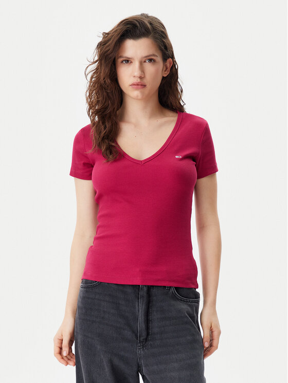 Tommy Jeans Tommy Jeans Póló Essential DW0DW17385 Rózsaszín Slim Fit