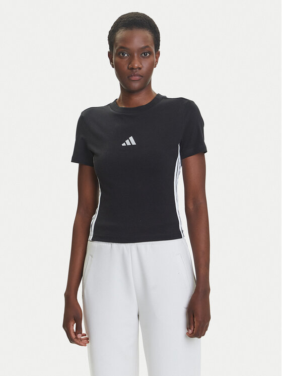adidas adidas Футболка Essentials 3-Stripes JC8325 Чорний Slim Fit