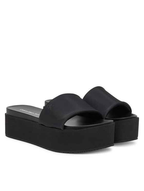 Calvin Klein Jeans Klapki Calvin Klein Jeans Flatform Sandal Slide In Nylon YW0YW01791 Czarny