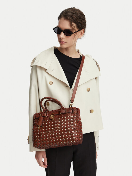 Tommy Hilfiger Torbica Tommy Hilfiger American Icon Mini Tote Braided AW0AW18734 Smeđa