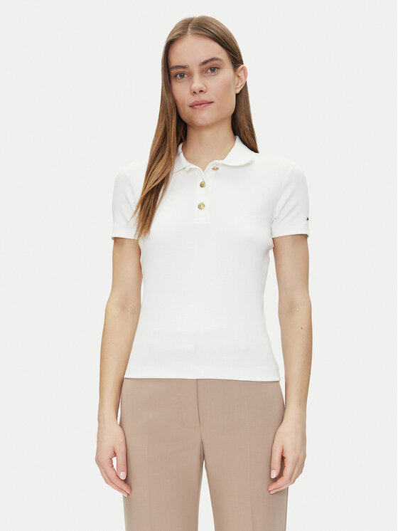 Tommy Hilfiger Tommy Hilfiger Polo Slim Gold Button Polo Ss WW0WW45436 Λευκό Regular Fit