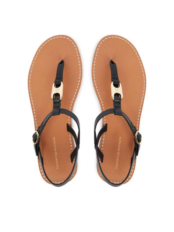 Tommy Hilfiger Sandale Tommy Hilfiger Leather Thong Sandal FW0FW09127 Negru
