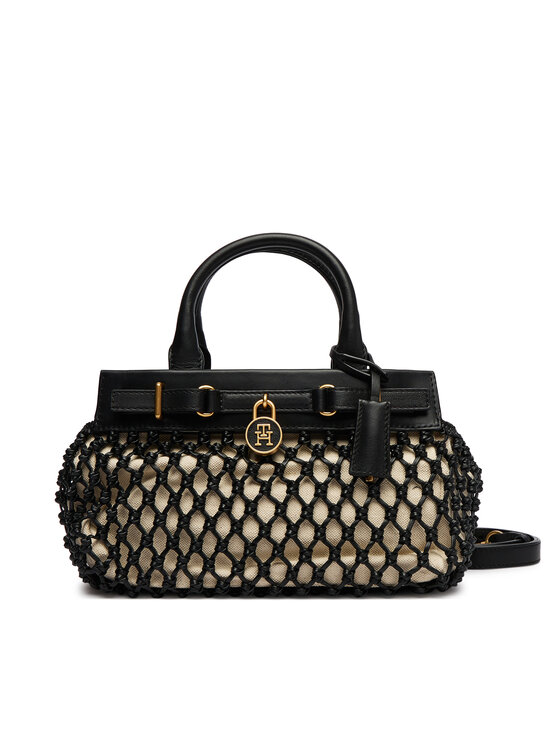 Tommy Hilfiger Ročna torba Tommy Hilfiger American Icon Mini Tote Macrame AW0AW18542 Črna