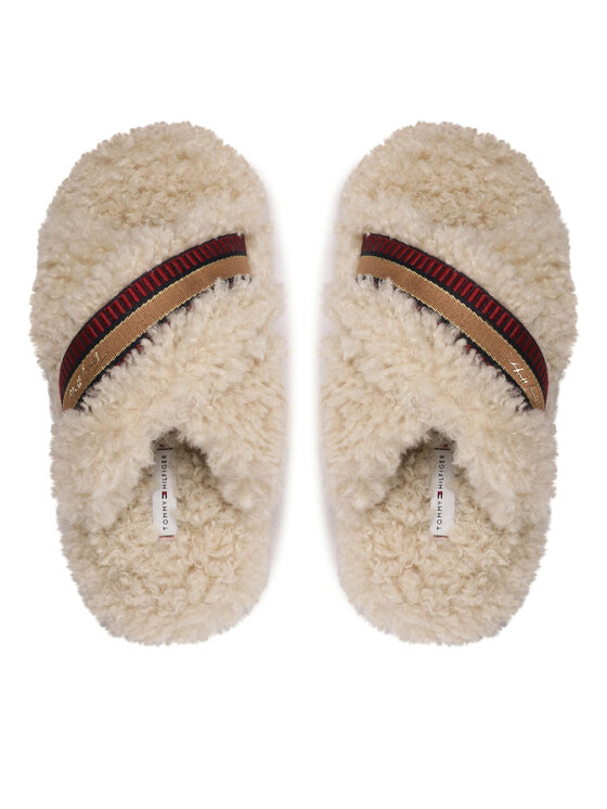 Tommy Hilfiger Čības Tommy Hilfiger Sherpa Fur Home Slippers Strap FW0FW06576 Bēšs