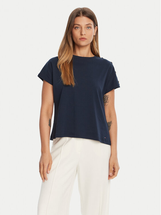 Tommy Hilfiger Tommy Hilfiger Camiseta Gold Button WW0WW47455 Azul marino Regular Fit