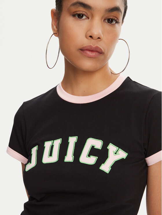 Juicy Couture Juicy Couture Футболка Collegiate Ringer JCWCT125320 Чорний Slim Fit