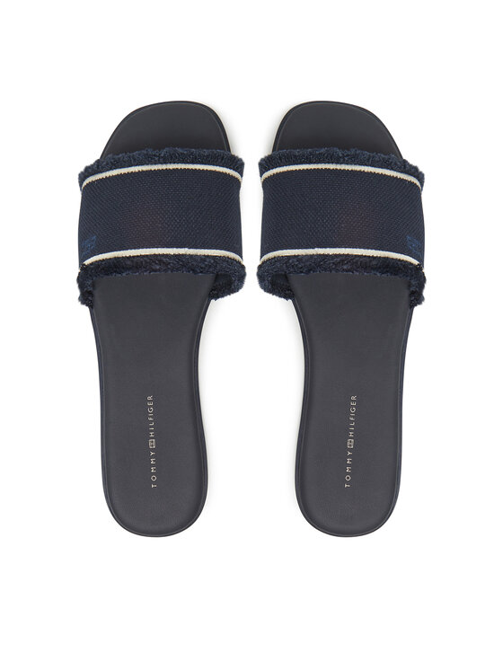 Tommy Hilfiger Natikače Tommy Hilfiger Fringe Canvas Flat Sandal FW0FW08908 Tamnoplava