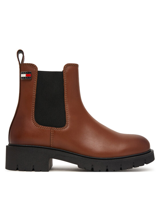 Tommy Jeans Členková obuv s elastickým prvkom Tommy Jeans Tjw Cleated Chelsea Boots EN0EN03105 Hnedá