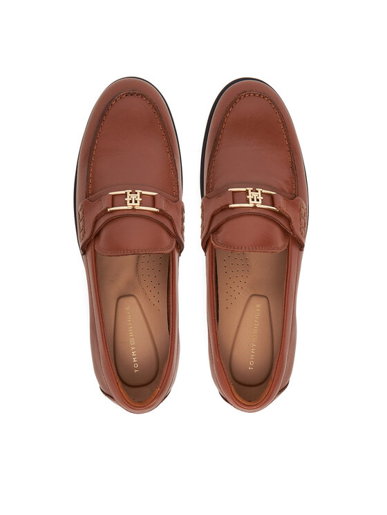Tommy Hilfiger Loafersy Tommy Hilfiger Th Logo Leather Loafer FW0FW08705 Hnědá