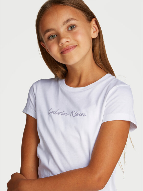 Calvin Klein Jeans Calvin Klein Jeans Majica Script Logo IG0IG02857 Bela Slim Fit