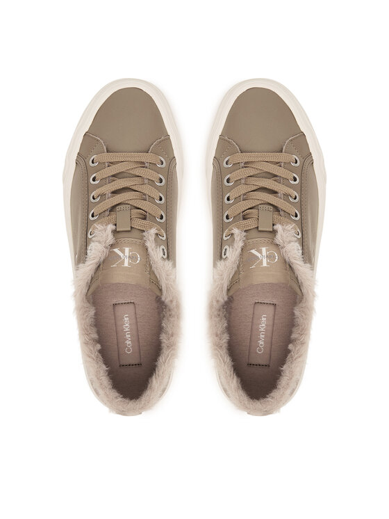 Calvin Klein Сникърси Calvin Klein Vulc Flatf Laceup Lth Fur HW0HW03235 Бежов